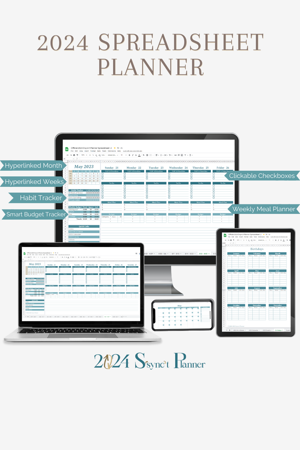 2024 Spreadsheet Planner Template Copy S Sync T Planner   Compatible All Devices 